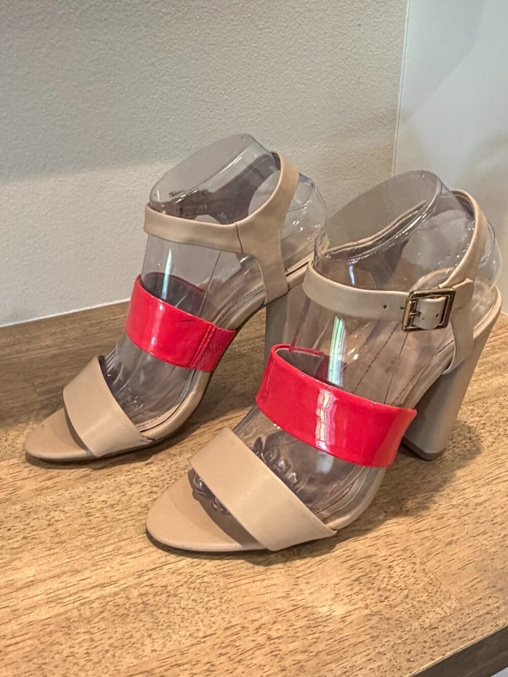 BCBGeneration Strappy Block Heels Pink Cream 7.5